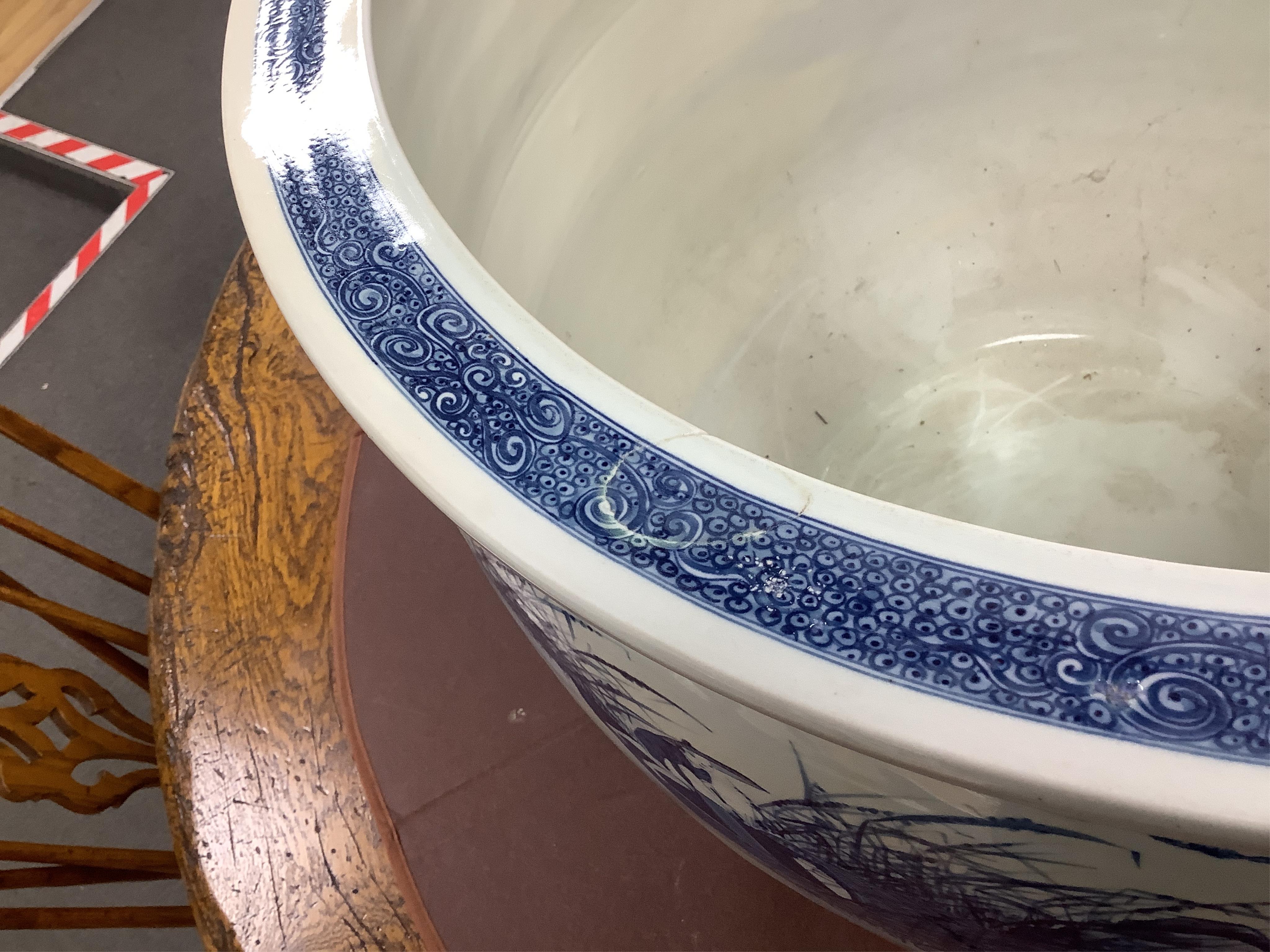 A massive Chinese blue and white fish bowl, 48cm high. Condition - good